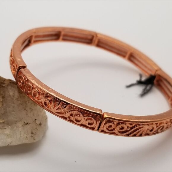 Rose copper tone scroll bracelet B433 - Picture 1 of 2